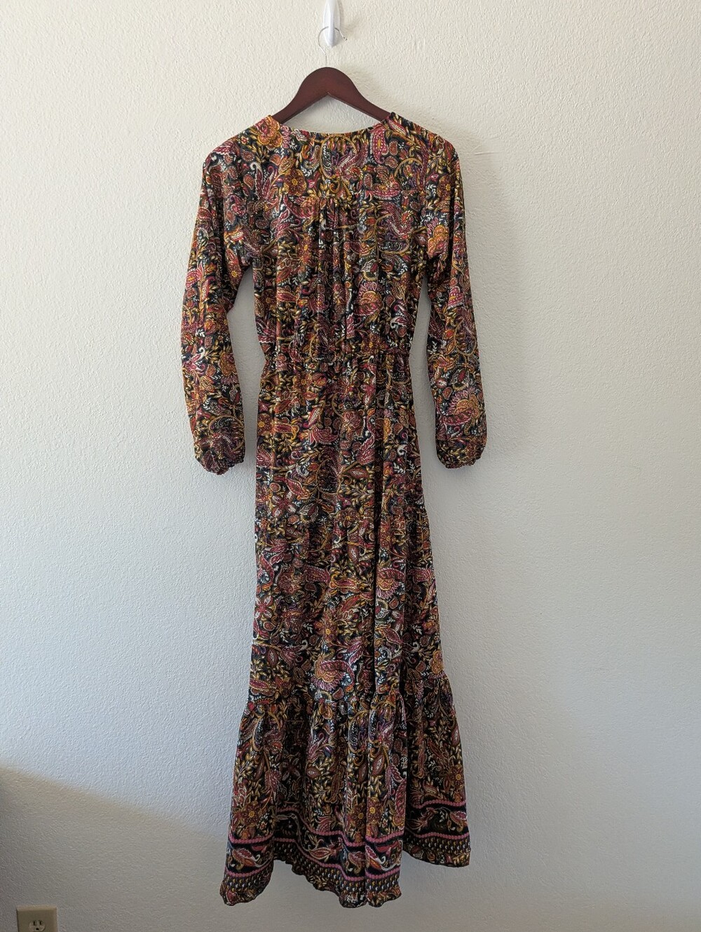 Boemo Anthropologie Boho Paisley Tiered Maxi Dress Long Sleeve Size S - Picture 8 of 10